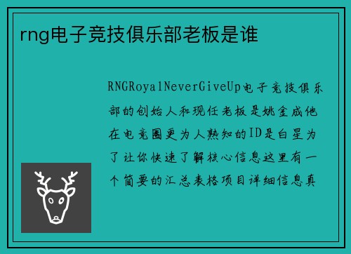 rng电子竞技俱乐部老板是谁